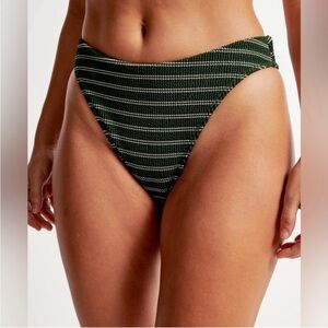 Abercrombie Green and White Striped High-Waisted Bikini Bottom